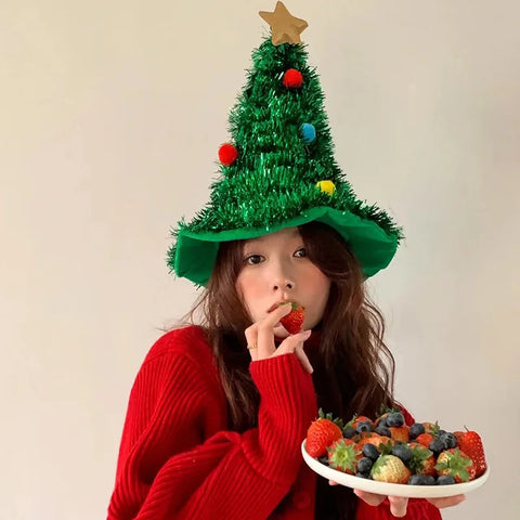 Christmas Hat Headwear INS Christmas Tree Hat 2026 New Year Party Atmosphere Photo Props Children Christmas Festival Costumes