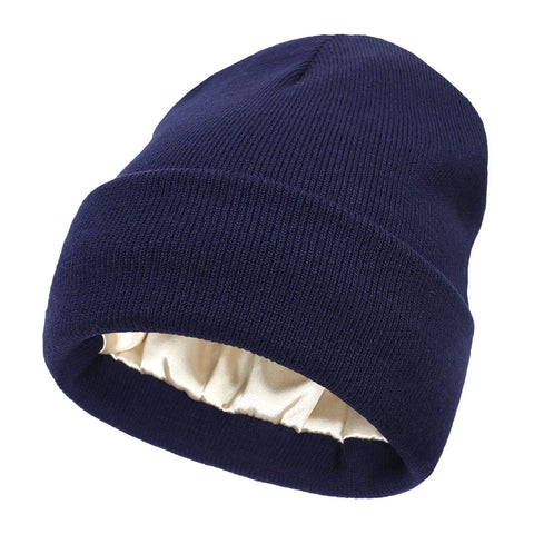 Satin Lined Anti Static Beanie for Women Winter No Static 2 Layer Knitted Hat Silk Satin Bonnet Hair Cover Sleep Cap SkiSkullies