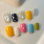 10Pcs Short Oval Shape Colorful Dopamine-inspired Small Fresh Press on Nails Detachable Nail Patches Polka Dot Fake Nails Art
