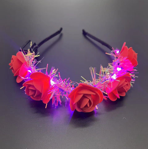 Luminous Rose Flower Headband LED Light up Wreath for Women Girl Bridal Wedding Party Hairband Christmas Valentine's Day Gifts