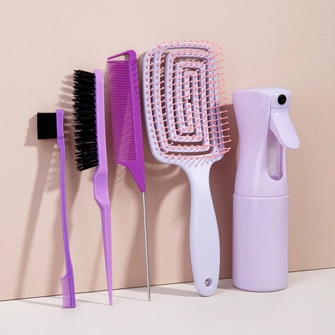 5pcs comb set Relaxing Elastic Massage Comb Hollow Out Hair Brush Scalp Massage Combs Hair Styling Spray bottle Hair Salon Tools