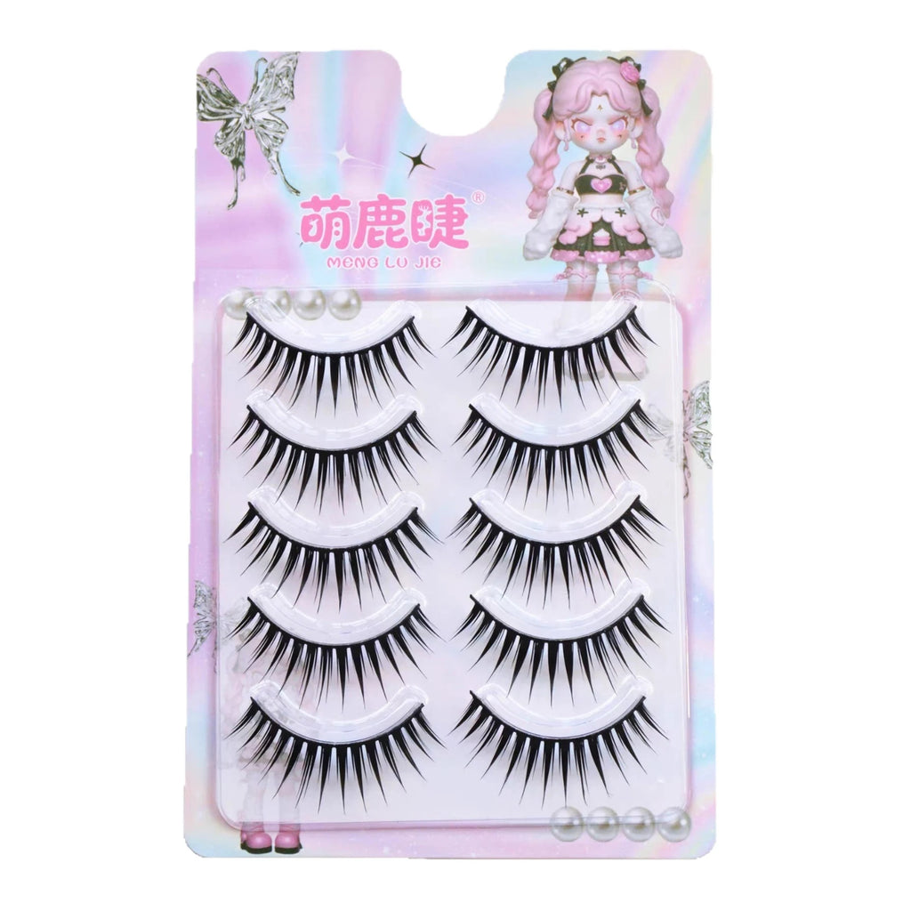 Cosplay Makeup False Eyelashes One Piece Hard Stem Baby Straight Natural Look Synthetic Fiber Strip Lashes 7-13mm C Curl Lash