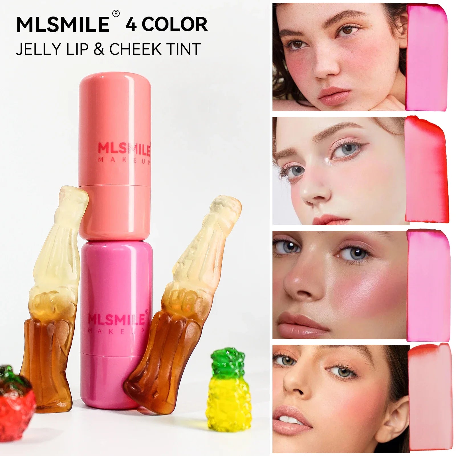 MLSMILE Jelly Blush 2-In-1 Jelly Lip Cheek Brighten Blush Stick Lip Gloss Blush Cream Makeup