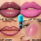 4-in-1 Lip Kit Lip Stain Gloss Liner & Blush, 3 Colors Multipurpose Liquid Lipstick Set, Waterproof Long Lasting,Makeup Gift Set
