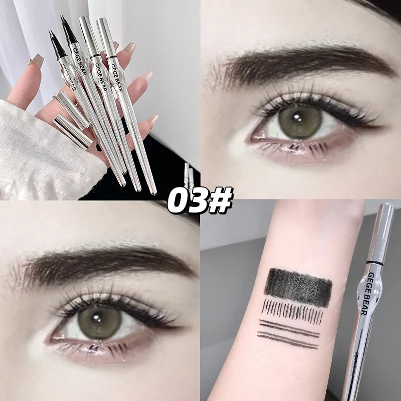Two-Prong Eyebrow Pen For Women Gege Bear Long-lasting Natural Strokes Waterproof Anti-Sweat Non-smudged All-Day Wear Eye Makeup