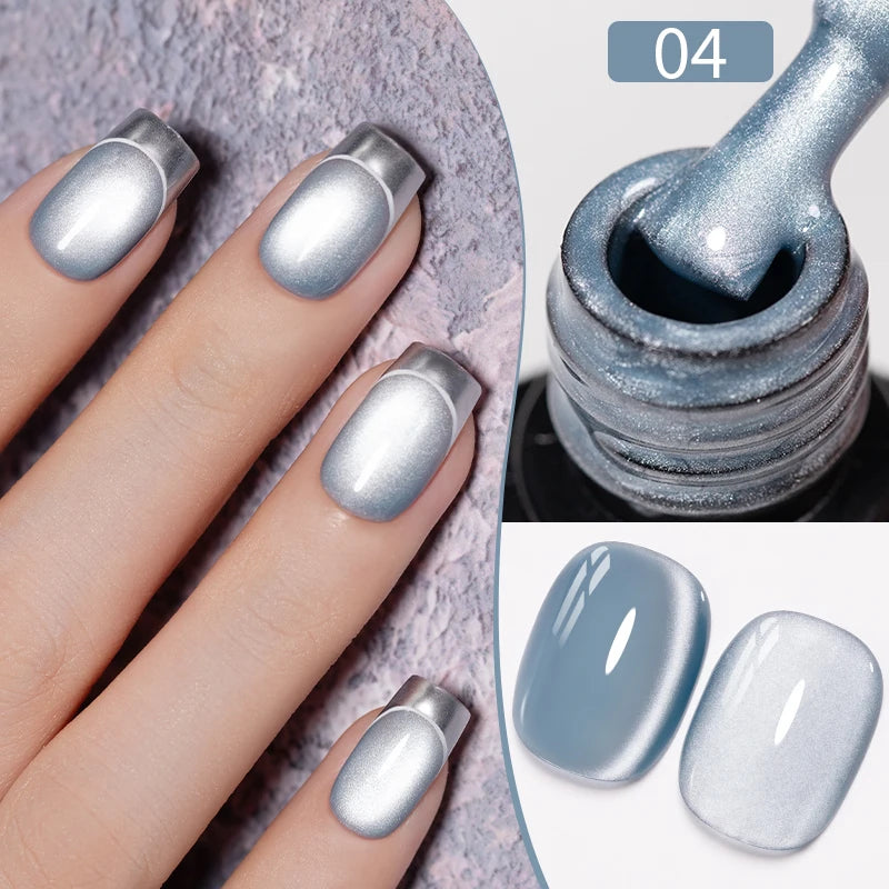 PUENTE 7.5ML Sparkling Pinkish Purple Laser Cat Magnetic Gel Nail Polish Holographic Rainbow Effect Soak Off UV Nail Art Varnish