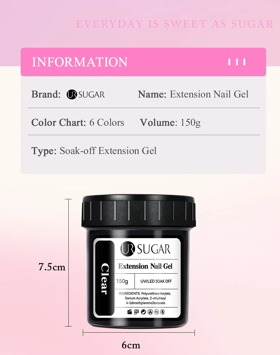UR SUGAR 150g Transparent Nail Extension Gel Jelly White Light Pink Acrylic French Nail Art UV LED Gel Semi Permanent Manicure
