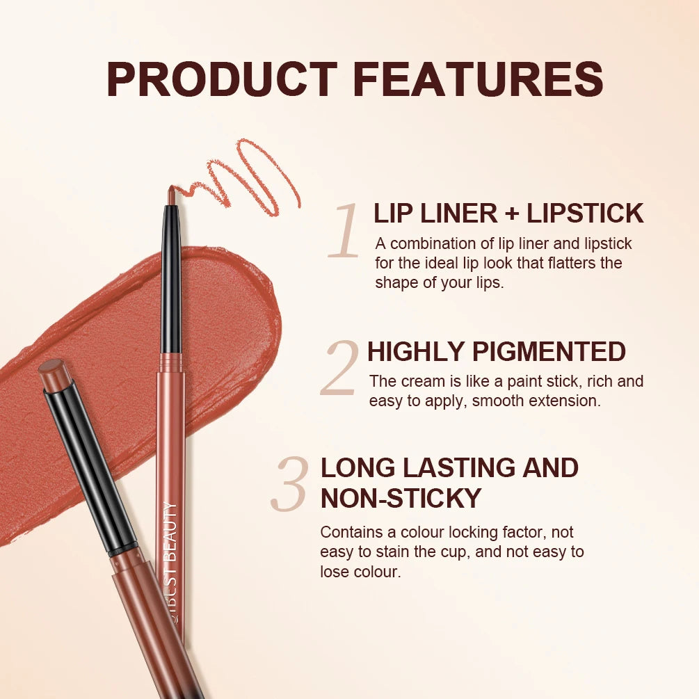 2pcs Lipstick Lipliner Pen Set Matte Waterproof Lip Liner Pencil Contour Makeup Sexy Red Lip Stick Long Lasting Cosmetics Beauty