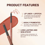 2pcs Lipstick Lipliner Pen Set Matte Waterproof Lip Liner Pencil Contour Makeup Sexy Red Lip Stick Long Lasting Cosmetics Beauty