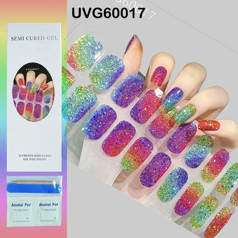 Leopard Semi-Cured Gel Nail Strips Simple Transparent Color Adhesive Long Lasting Gel Nail Stickers Harden In UV Lamp Need