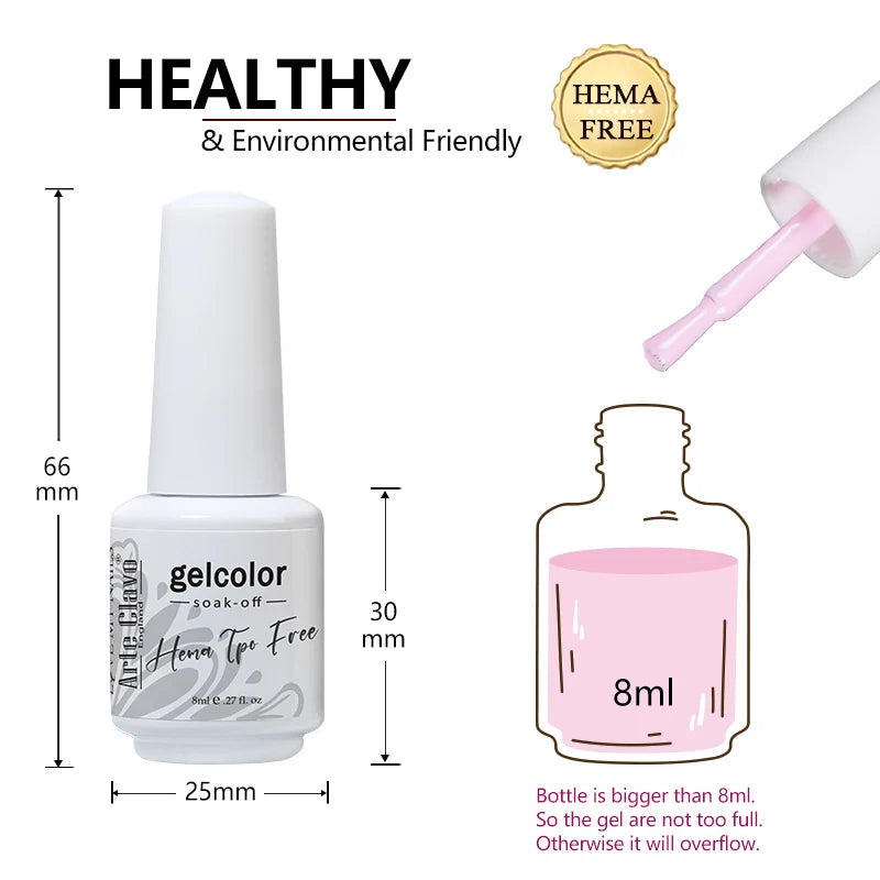 Arte Clavo 8ml HEMA TPO Free Gel Nail Polish Nail Art Manicure Semi Permanent Gel UV Hybrid Varnishes Base Top Coat Enamels New