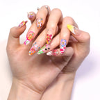24pcs Tropical Flower Press On Nails Colorful French 3D Crystal Butterfly Shells Pattern Printed False Nails Almond Fake Nail