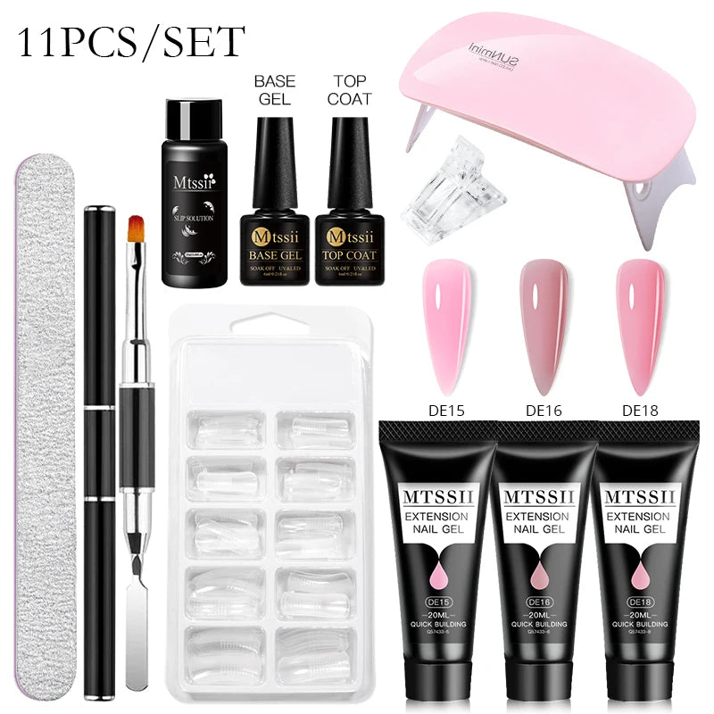 Mtssii 17PCS/Set 20ml Nail Extension Gel Set Builder UV Gel for Nails With 6W UV LED Lamp Nail Extension Tools Kit For Beginner