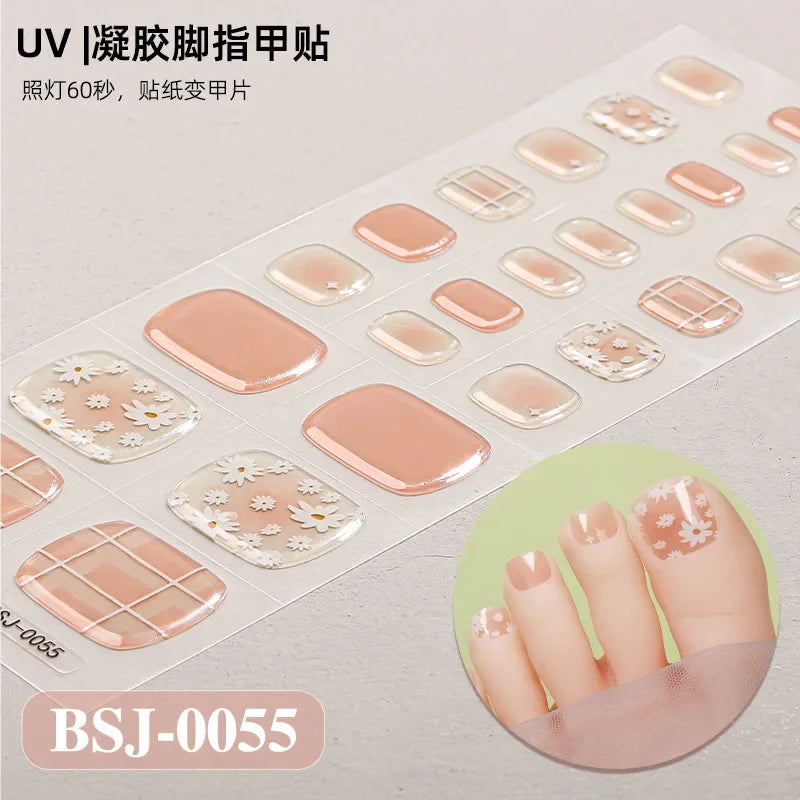 26Tips French Leopard Print UV Gel Toenail Sticker Bronzing Dye Gradient Cross-border Semi Baked Gel Nail Sticker UV Lamp Needed