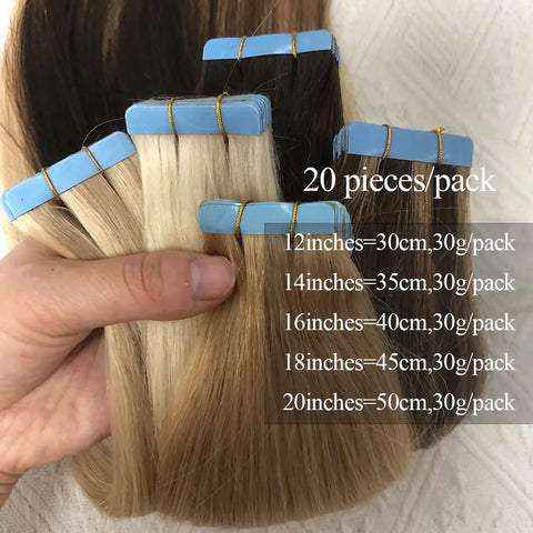 Natural  Tape in Hair Extensions Human Hair Straight Natural Black  Seamless PU Skin Weft Tape Ins Hair Extension 20PCS/Pack