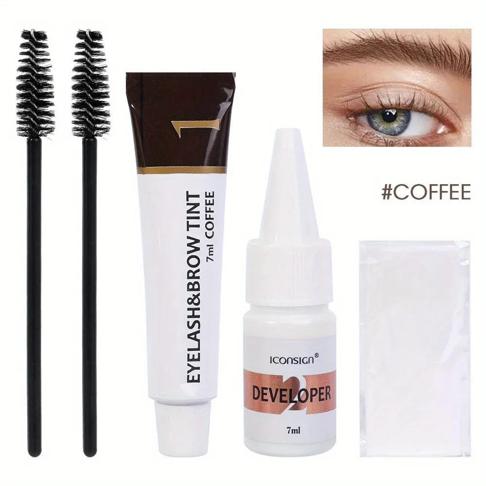 Semi-Permanent Eyelash Eyebrow Tinting Kit 2 in 1 Waterproof Quick Tint Eyebrow Enhancement Long Lasting Eyebrow Cosmetics