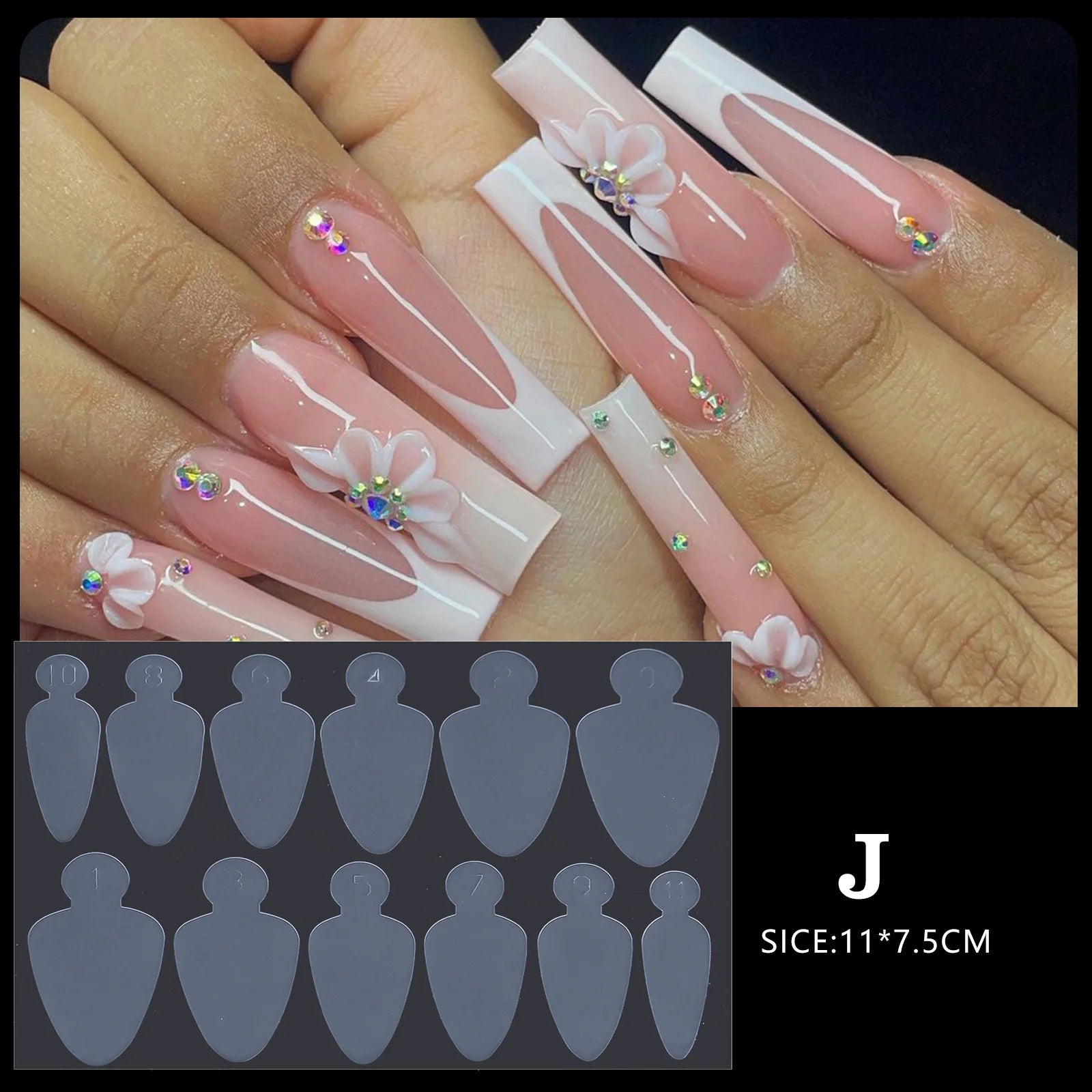 12 Pieces Crystal Nail Molds French Nail Stickers No Frosting No Paper Holder Reusable for French Manicure Extension Tool
