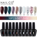 NAILCO 15ml 10pcs/Set Nude Colors Gel Nail Polish UV Gel Nail Polish Pink Nail Lakiery Esmalte Top Base Nail Art Design Vernis