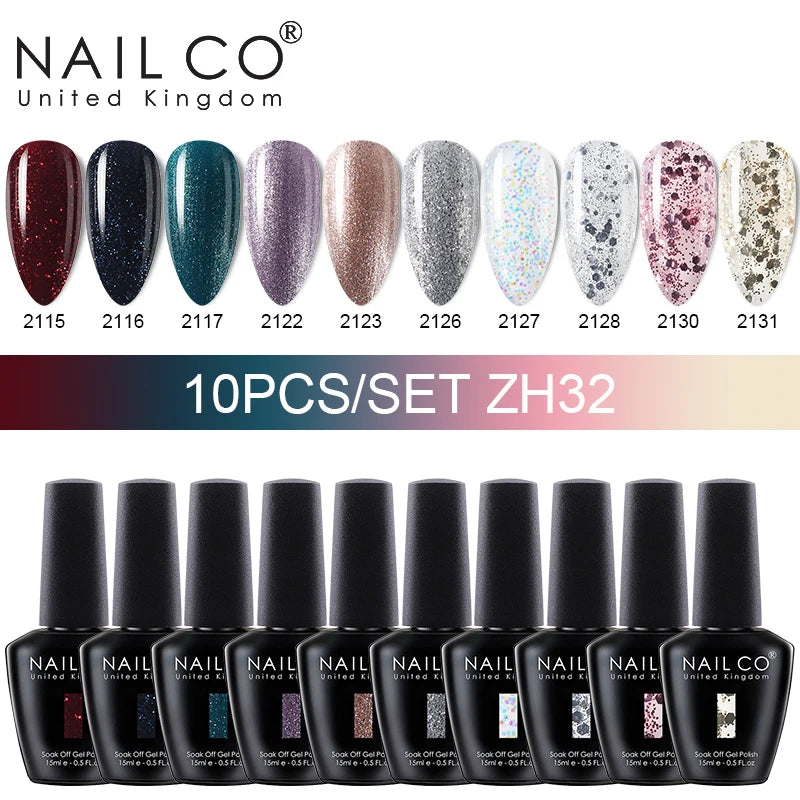 NAILCO 15ml 10pcs/Set Nude Colors Gel Nail Polish UV Gel Nail Polish Pink Nail Lakiery Esmalte Top Base Nail Art Design Vernis
