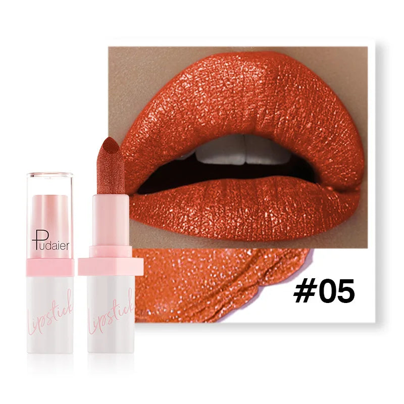 Shimmery Diamond Lipstick 10 Shades Waterproof Glittery Non Transfer Red Lip Tint Smooth Long Wear Pearly Lipstick