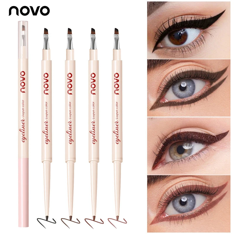 Double-Ended Gel Eyeliner Pen,(Pencil + Fine Angled Brush),Matte Finish & Shimmer,Long-Lasting,Quick-Drying, Waterproof