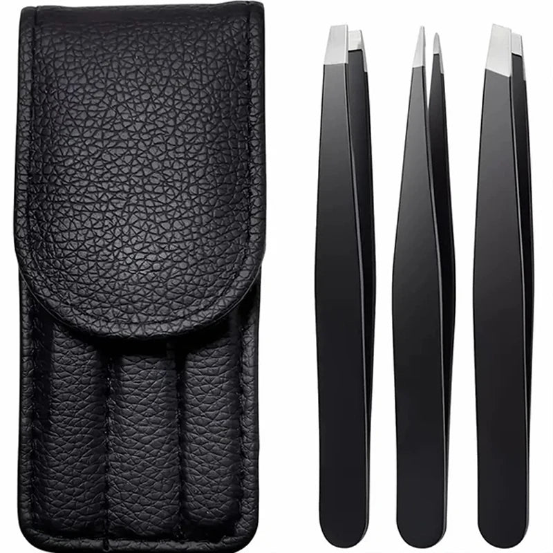 3pcs Premium Stainless Steel Eyebrow Tweezers Set - Precision Sharp Flat/oblique/pointed Tweezers Tweezers Set - Precision
