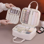 Multifunctional Makeup Bag For Women PU Leather Large Capacity Portable Double Zipper Travel Makeup Brush Toiletries Storage Bag
