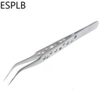 ESPLB Anti-Static Precision Stainless Curved Straight Tip Electronics Industrial Tweezers Silver/Black Phone Repair Hand Tools