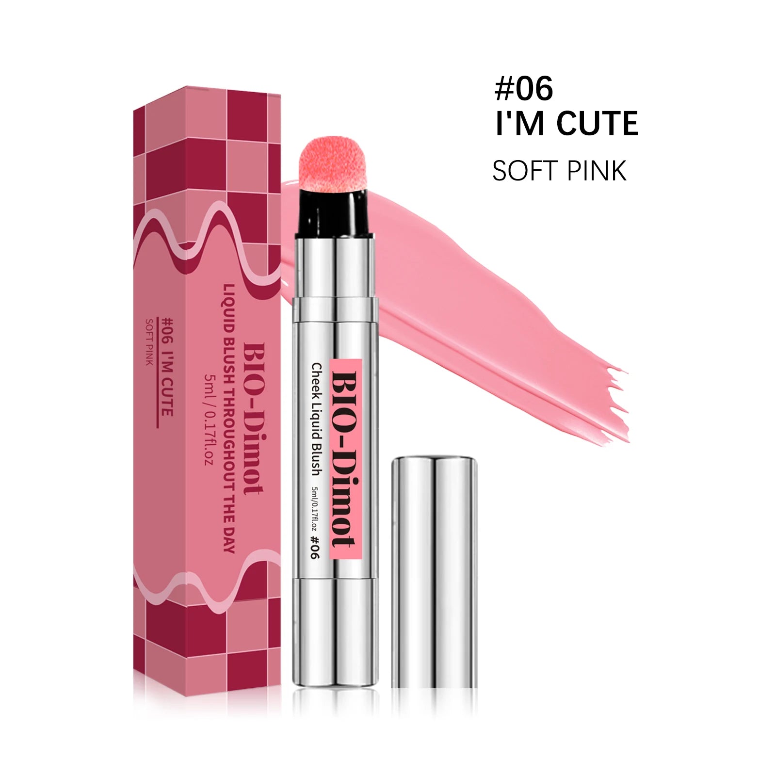 6 Colors Liquid Blush Stick with Sponge Tip Matte Makeup Waterproof Long-Lasting Color Correction Smooth for Lips and Cheeks