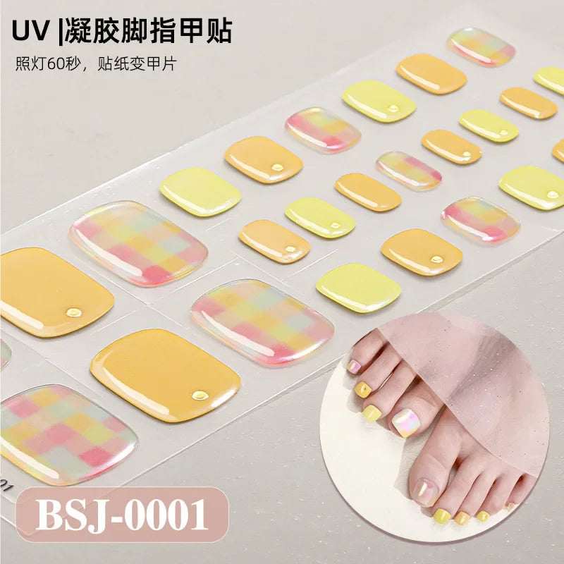 26Tips French Leopard Print UV Gel Toenail Sticker Bronzing Dye Gradient Cross-border Semi Baked Gel Nail Sticker UV Lamp Needed