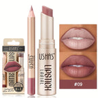 USHAS 12 Color Matte Lipstick Set Long-lasting Waterproof Lipstick + Lip Liner Set Easy Coloring Non-Stick Cup Lip Makeup Suit