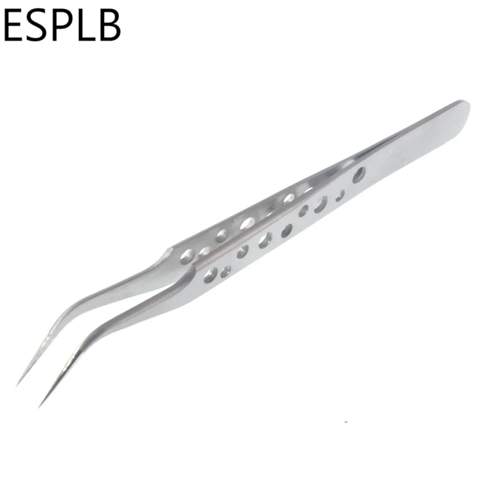 ESPLB Anti-Static Precision Stainless Curved Straight Tip Electronics Industrial Tweezers Silver/Black Phone Repair Hand Tools