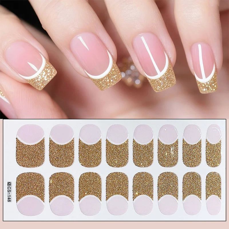14/16Tips Full Cover Gradient Nail Stickers Multi Color Self Adhesive Slider No Need UV Lamp Cured Press ON Nail Decal