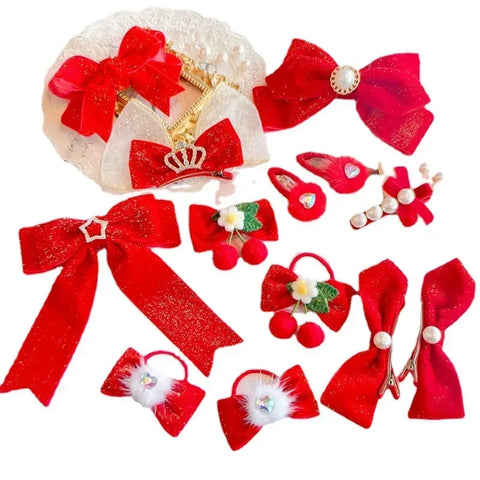 Red Golden Velvet Bow Hair Ornament Baby Hair Circles Pins Christmas New Year Korean Accessories Hair Clips for Women Girls