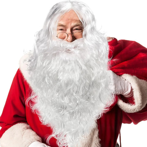 1 set Santa Claus wig and beard, Christmas wig costume for masquerade party, white Dress Up Wig Cosplay synthetic Wig Halloween