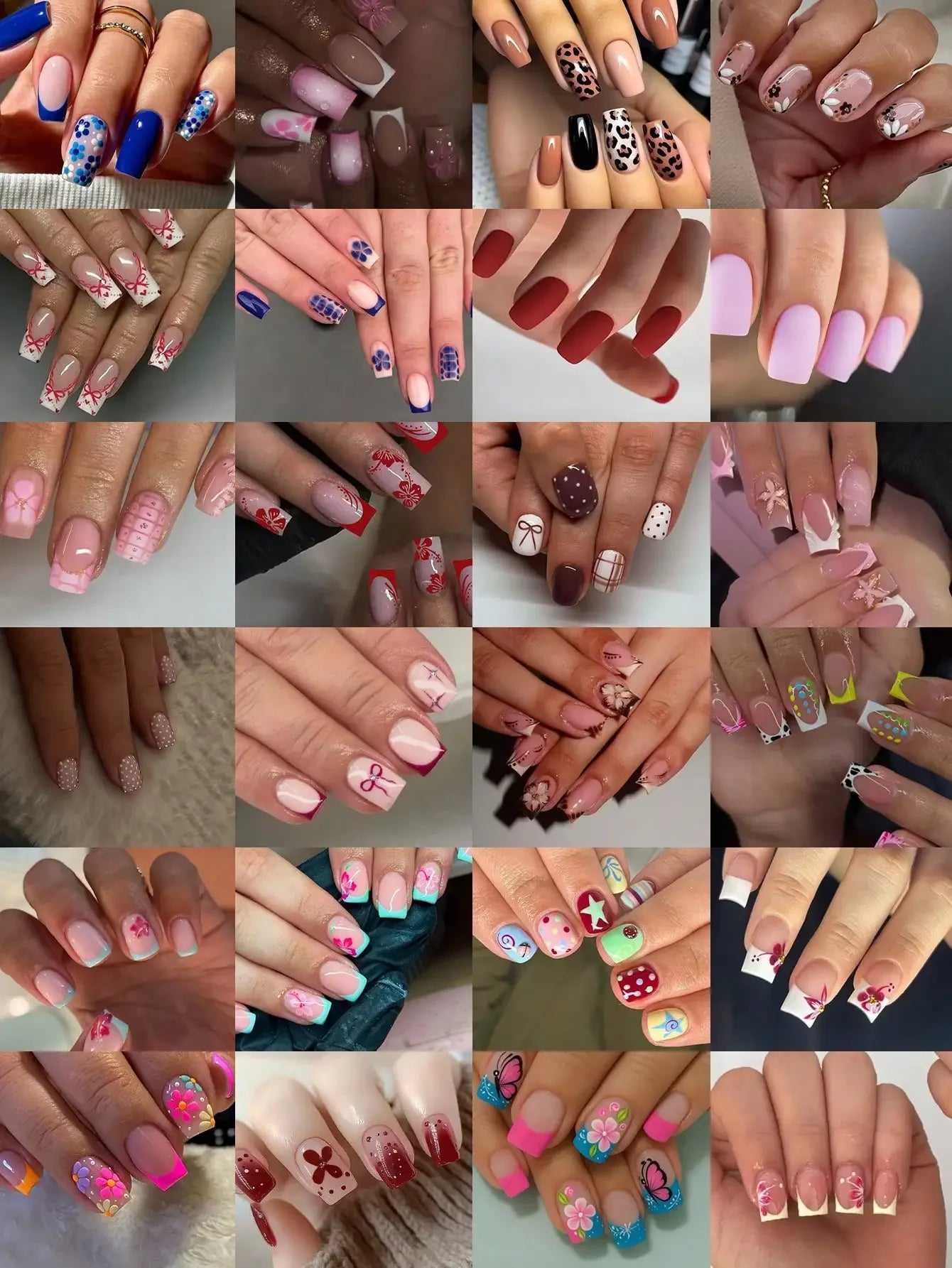 24Pcs 3D Floral French Gel Nail Stickers with Pearls, Press On Nails Set Includes Jelly Gel & Nail File