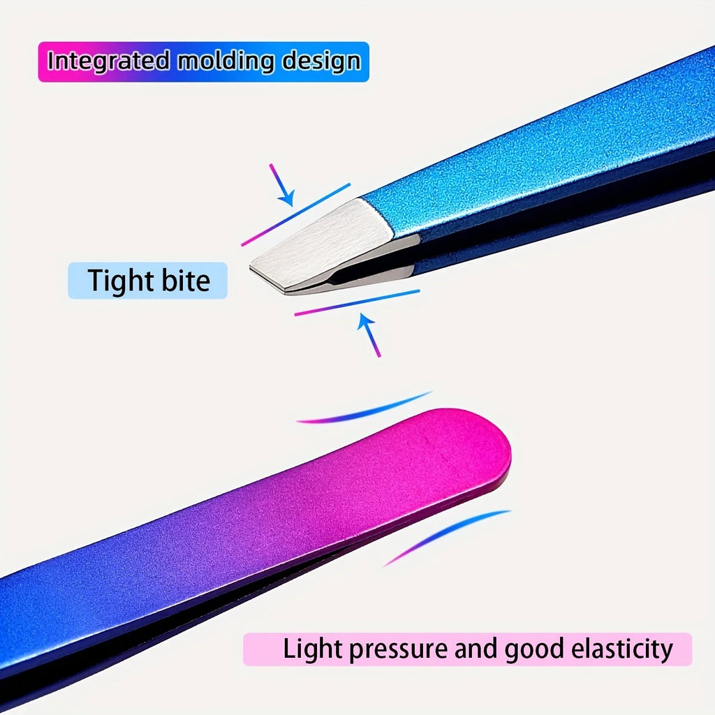 Gradient eyebrow tweezers, 1 stainless steel oblique precision eyebrow clip multifunctional plucking beard tweezers eye tool.