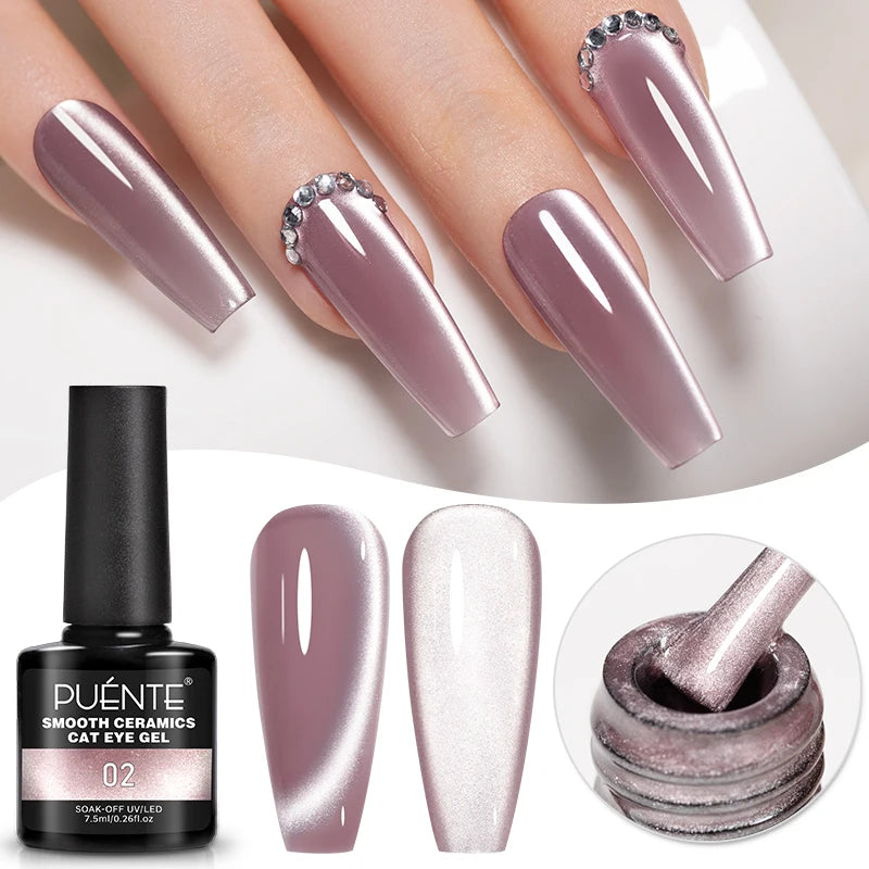 PUETNE 7.5ML Amber Moonlight Cat Magnetic Gel Nail Polish Winter Nails Jelly Glass Cat Eye Soak Off UV Semi-Permanent Varnish
