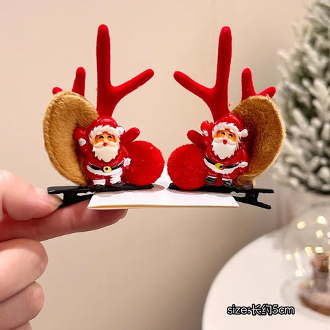 Christmas Hair Accessories 1Pair Cute Cartoon Antler Hair Clips For Women Girls Lovely Hair Ornament Hairpins Barrettes Hairgrip