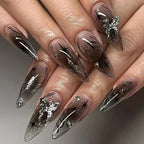 Exaggerate Punk Extra Long Pointed Fake Nails Art Dark Y2K Black Spider Centipede Rhinestone False Nail Press on Nails Manicure