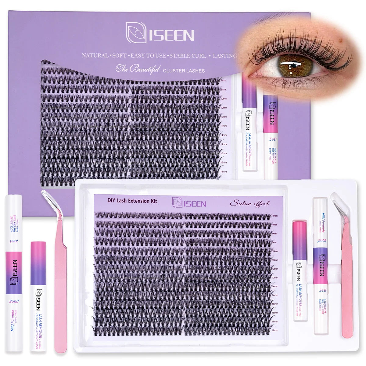 Eyelash Clusters Kit Large Capacity Wispy Individual Lashes Natural DIY Cluster Eyelash Extensions Makeup Tool