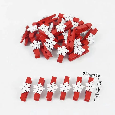 30pcs Christmas Wooden Clips Christmas Tree Photo Clips Pendant Elk Gloves Snowflake Clothespins DIY Photo Pegs for New Year