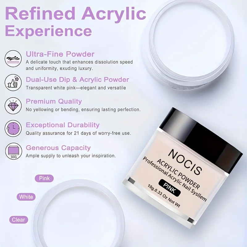 NOCIS Acrylic Nail Kit: Professional Nails Kit Acrylic Set Clear White Pink Acrylic Powder and Liquid Set with Acrylic Nail Starter Kit for DIY Home Use.