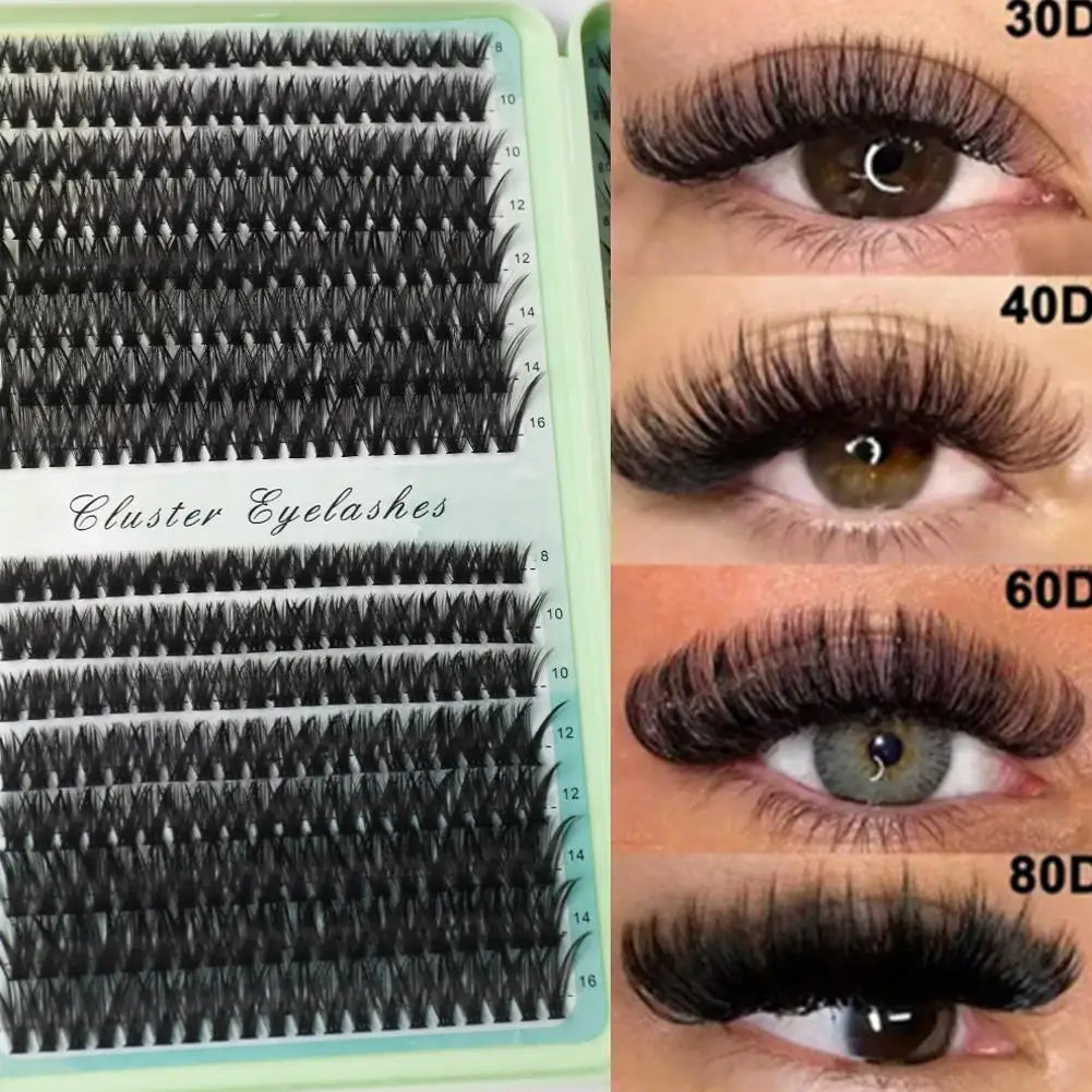 New 624 Cluster Lashes Kit 5D Fluffy Thick Eyelash Extension Kit Volume Mixed Tray Faux Mink Lashes Lash Extension DIY Kit ﻿