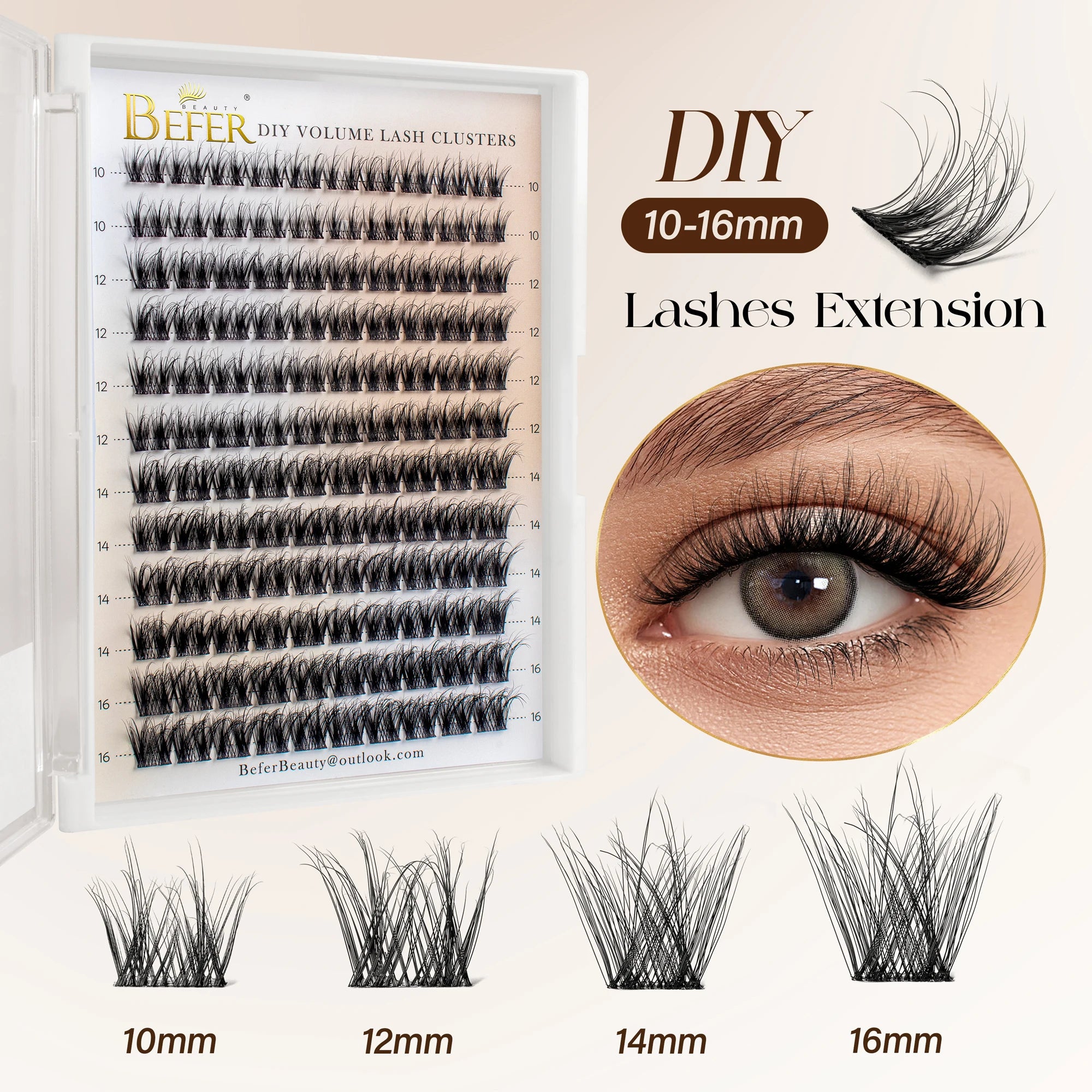 Befer 144pcs Lash Clusters 3D Natural Fluffy Cluster Lashes DIY Lash Extension 10-16mm Hight Quality Soft Super Thin Band Makeup