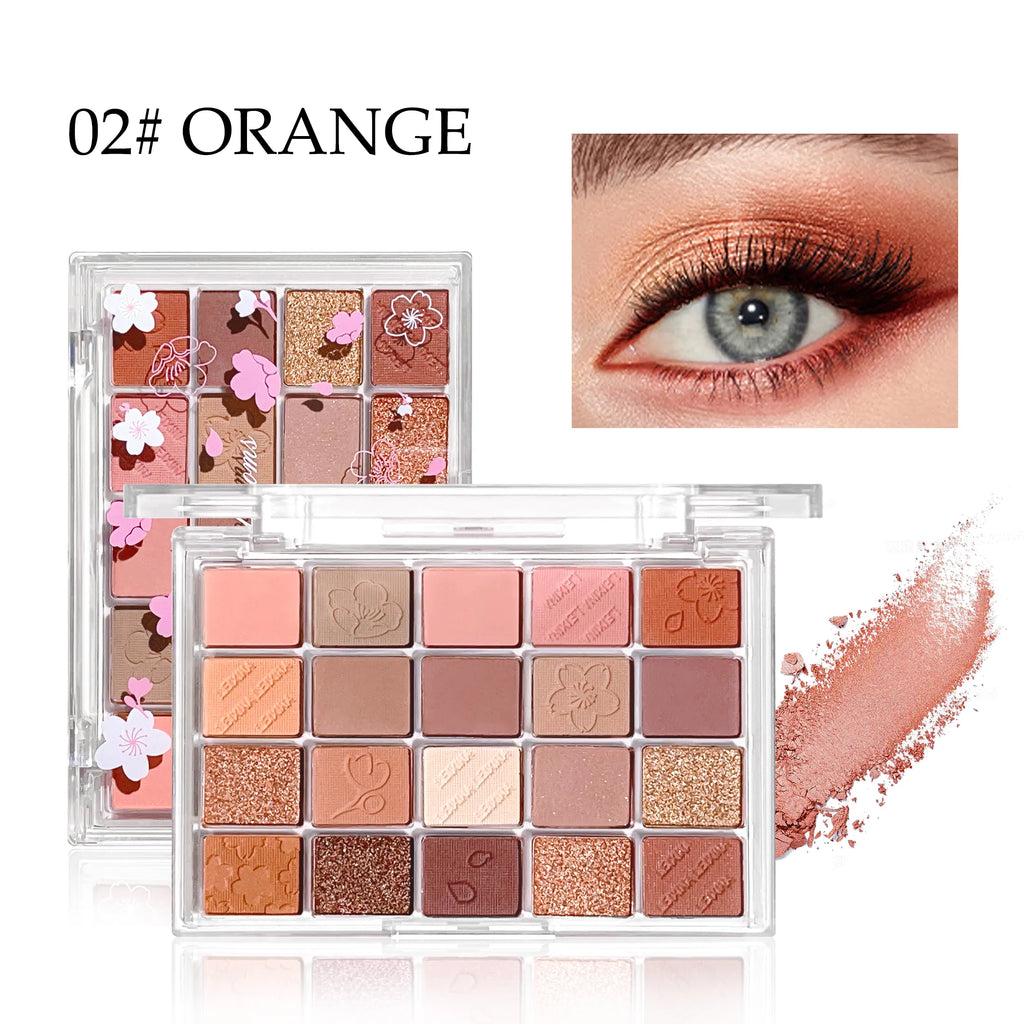 20-Color Matte Shimmer and Glitter Eyeshadow Palette Waterproof and Sweat-resistant, Featuring Creamy Nude and Warm Rosy Browns