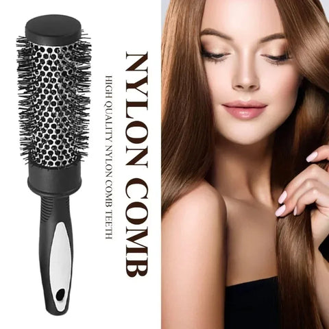 Round Curling Roller Comb Hair Styling Nylon Brush Thermal Aluminum Tube Barrel Hair Comb for Woman Man Hair Blowing and Drying