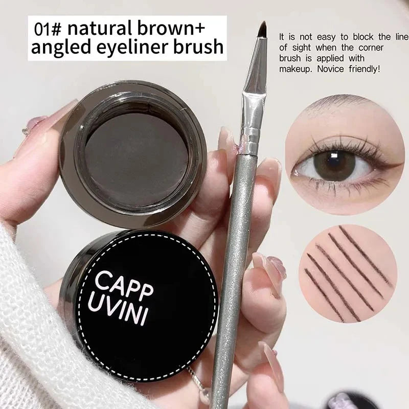 Natural Black Eyeliner Gel Cream with Brush Waterproof Lasting Non Smudging Matte Brown Easy Wear Eyebrow Silkworm 3 in 1 Makeup