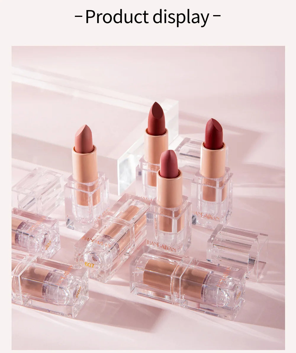 Handaiyan 12 Colors Matte Waterproof Velvet Nude Lipstick Sexy Red Brown Pigments Makeup Long Lasting Profissional