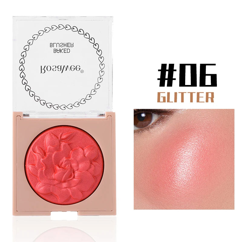 Multi-Color Glossy Blush Highlighter, Baking Process, Moisturizing and Glossy Makeup Effect, Light and Easy to Color with Texture, Facial Brightening, with Pearlescent Brightening Effect, Rose Blush Palette
